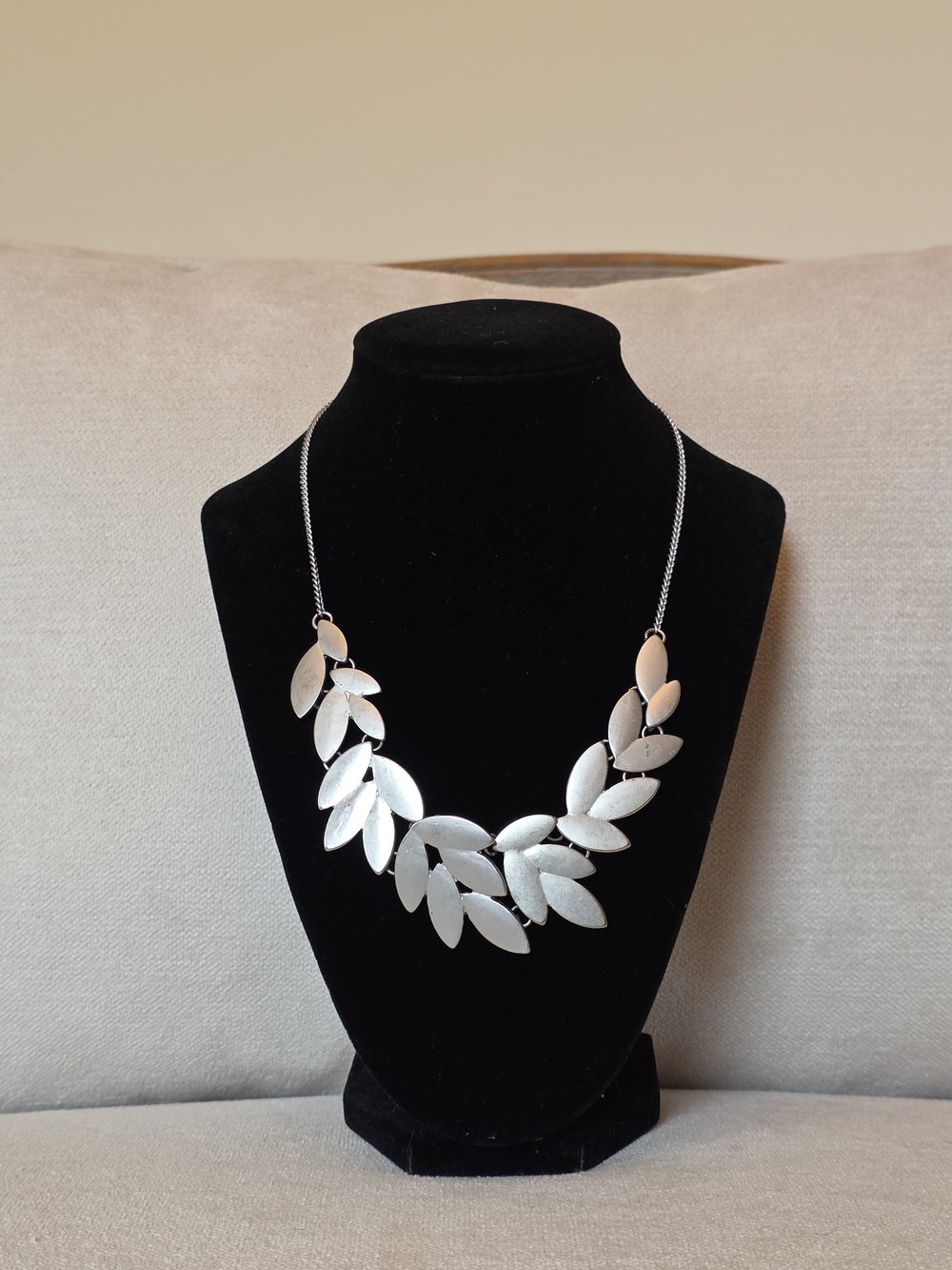 Charming Charlie Silver Leaf Statement Necklace